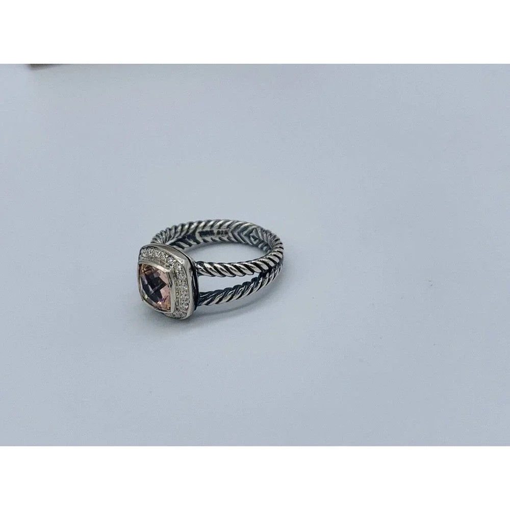 David Yurman Sterling Silver Morganite & Diamond Petite Albion Ring Size 7